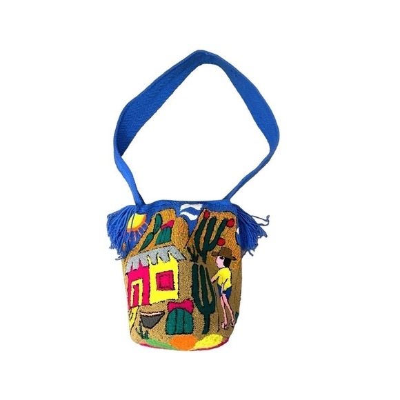 Wayuu tapestry bag Cactus Print Rainbow Fringe Beach Bag Colorful bucket purse - Picture 10 of 16